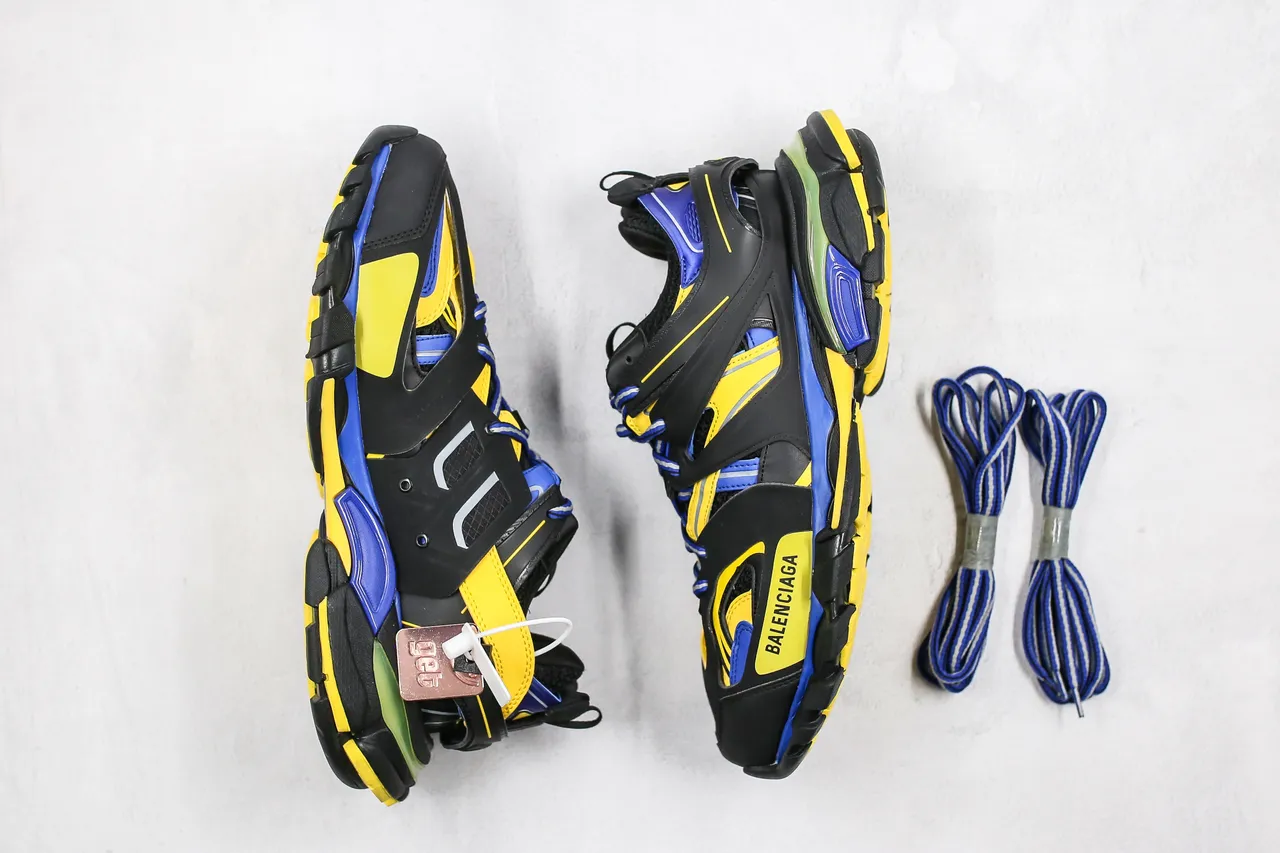 Balenciaga Track Trainer baskets à semelle épaisse noir jaune bleu 9