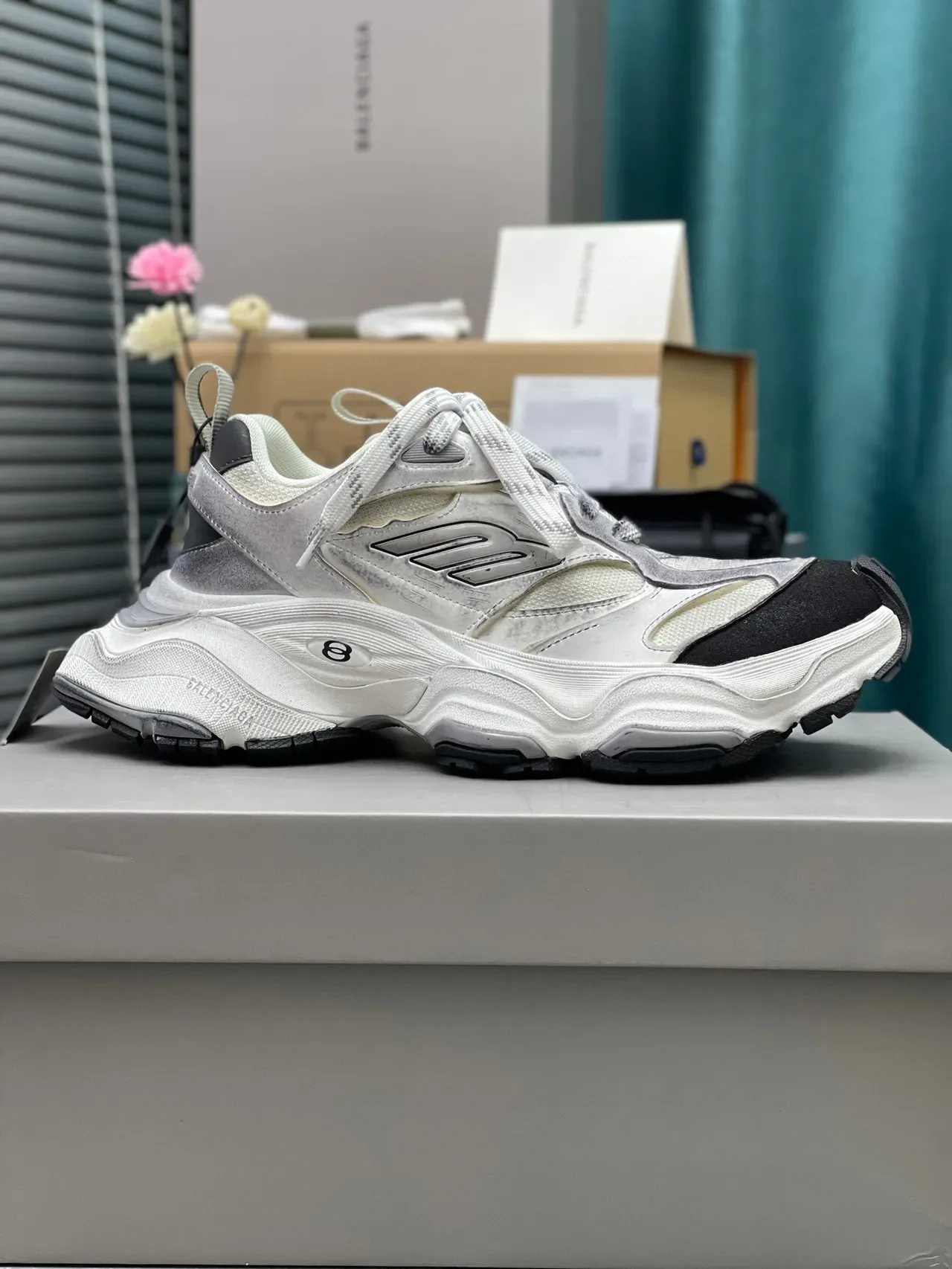 Balenciaga Track Trainer branco prata preto Chunky Sneakers 2