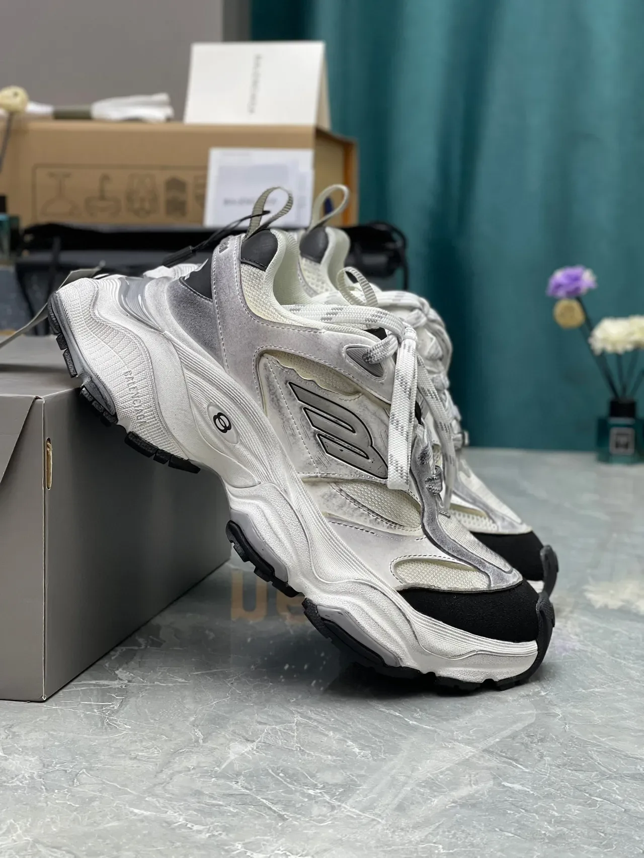 Balenciaga Track Trainer branco prata preto Chunky Sneakers 6