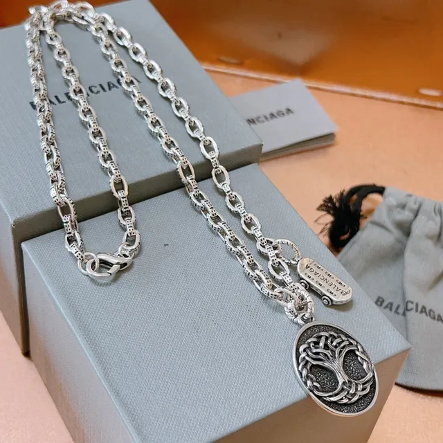 Balenciaga Árvore da Vida Prata Oxidada Colar 7