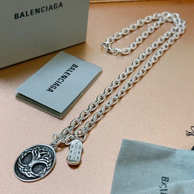 Balenciaga Árvore da Vida Prata Oxidada Colar 9