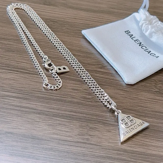 Balenciaga Triangle Pendant Silver Curb Chain Necklace 6