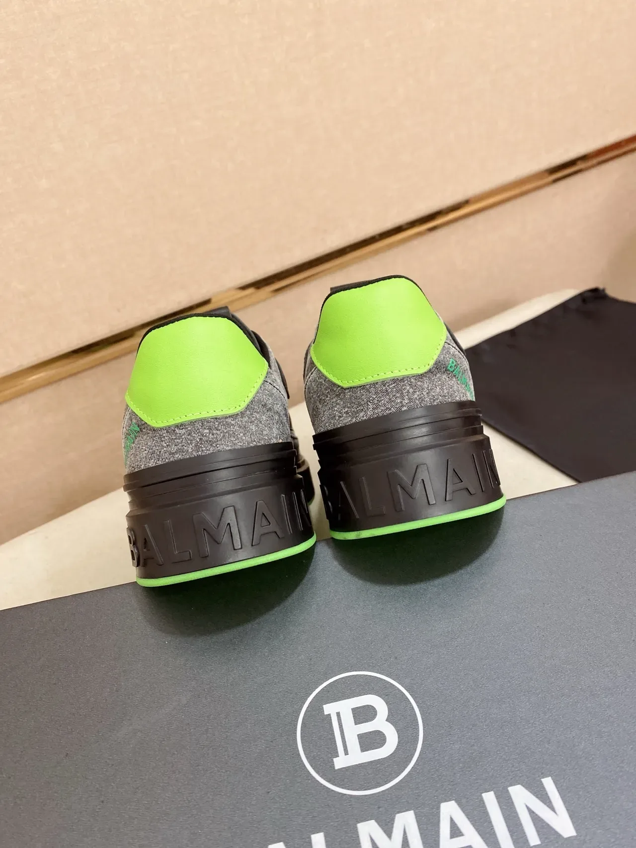 Balmain B-Court Gray Black Neon Green Lifestyle Sneakers 3