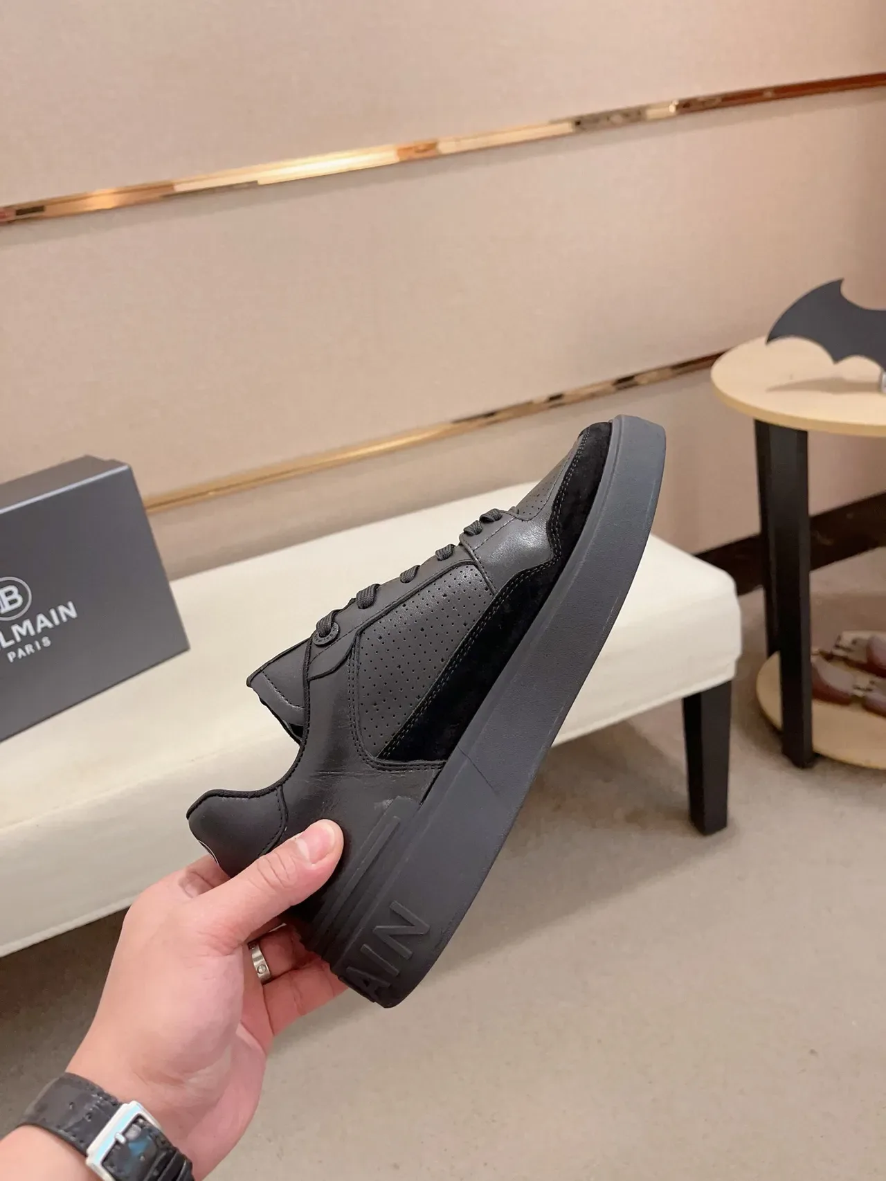 Balmain Black Gray Perforated Leather Suede Toe Cap Lifestyle Sneakers 5