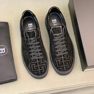 Balmain Black Monogrammed Suede Low-Top Lifestyle Sneakers