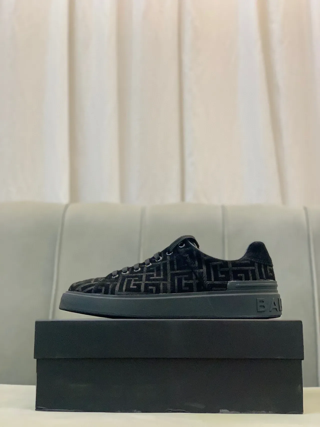 Balmain Black Monogrammed Suede Low-Top Lifestyle Sneakers 2