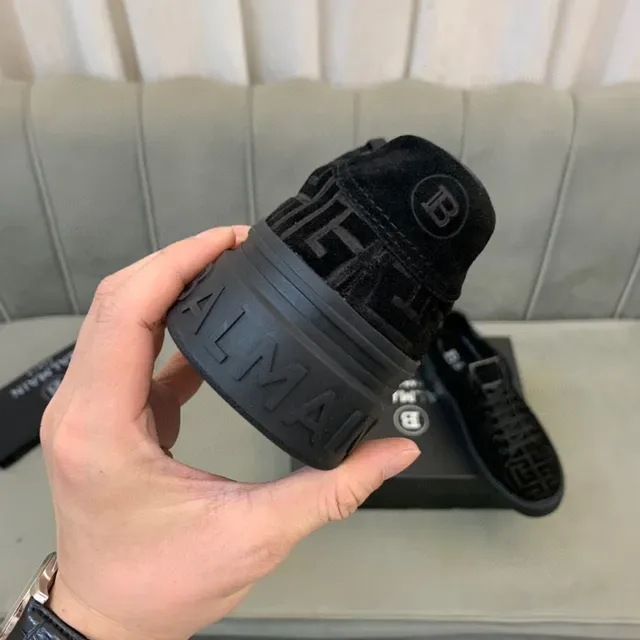 Balmain Black Monogrammed Suede Low-Top Lifestyle Sneakers 4