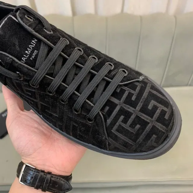 Balmain Black Monogrammed Suede Low-Top Lifestyle Sneakers 5
