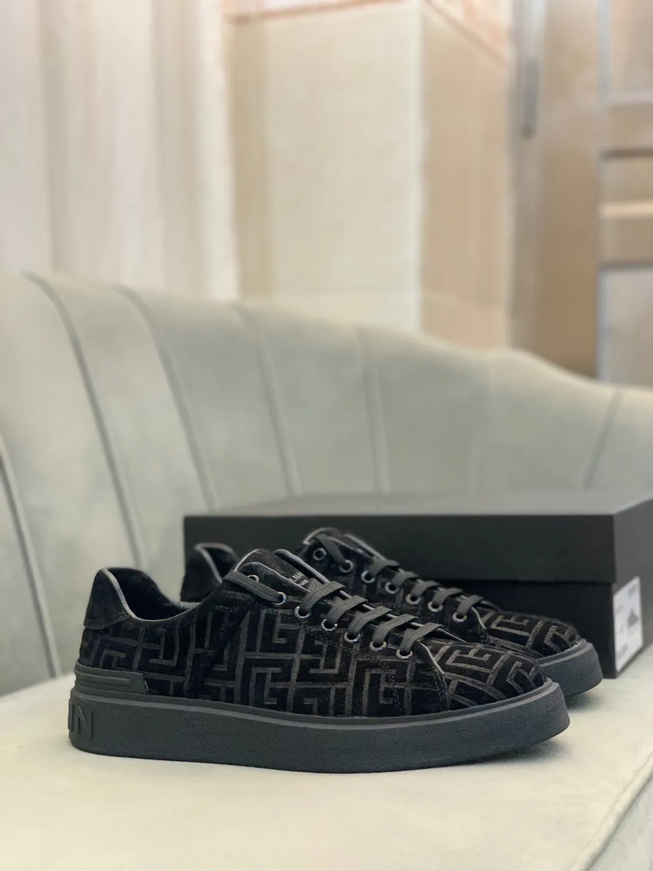Balmain Black Monogrammed Suede Low-Top Lifestyle Sneakers 7