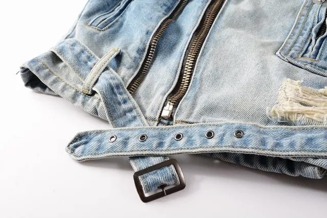 Balmain Blue Asymmetrical Zip Distressed Denim Jacket 5