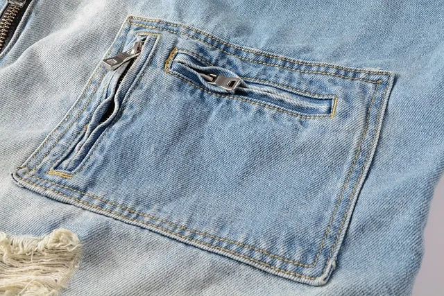 Balmain Blue Asymmetrical Zip Distressed Denim Jacket 8
