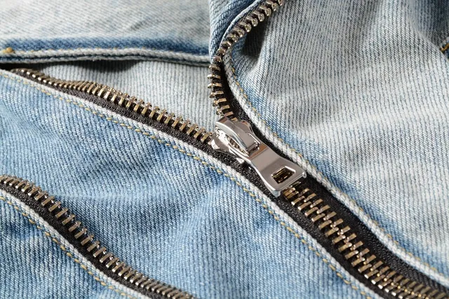 Balmain Blue Asymmetrical Zip Distressed Denim Jacket 9