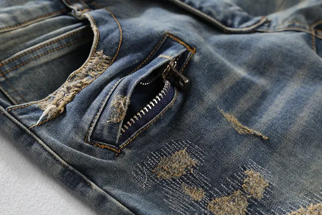Balmain Distressed Biker-Style Blue Jeans 2