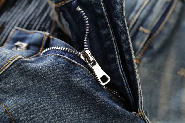 Balmain Distressed Biker-Style Blue Jeans 4