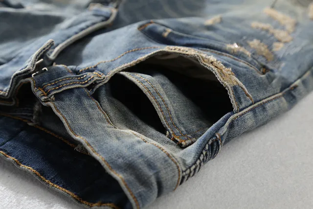 Balmain Distressed Biker-Style Blue Jeans 5