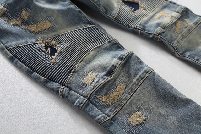 Balmain Distressed Biker-Style Blue Jeans 6