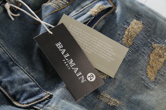 Balmain Distressed Biker-Style Blue Jeans 7