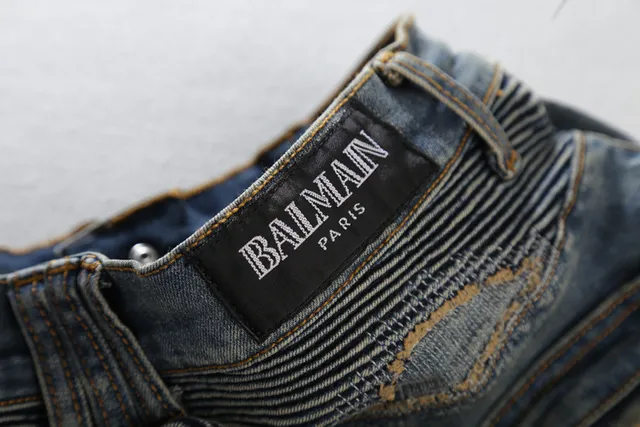 Balmain Distressed Biker-Style Blue Jeans 14