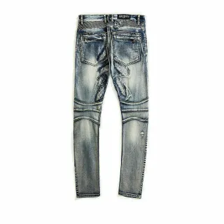 Balmain Distressed Moto-Style Slim-Fit Blue Jeans