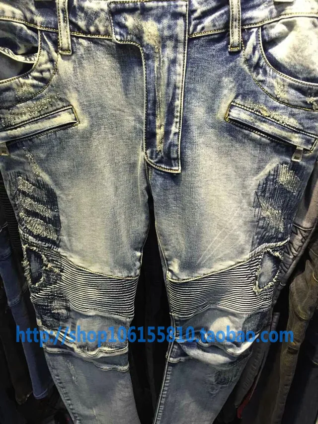 Balmain Distressed Moto-Style Slim-Fit Blue Jeans 3