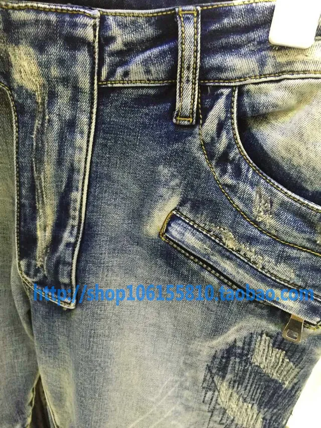 Balmain Distressed Moto-Style Slim-Fit Blue Jeans 4
