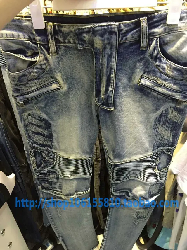 Balmain Distressed Moto-Style Slim-Fit Blue Jeans 5
