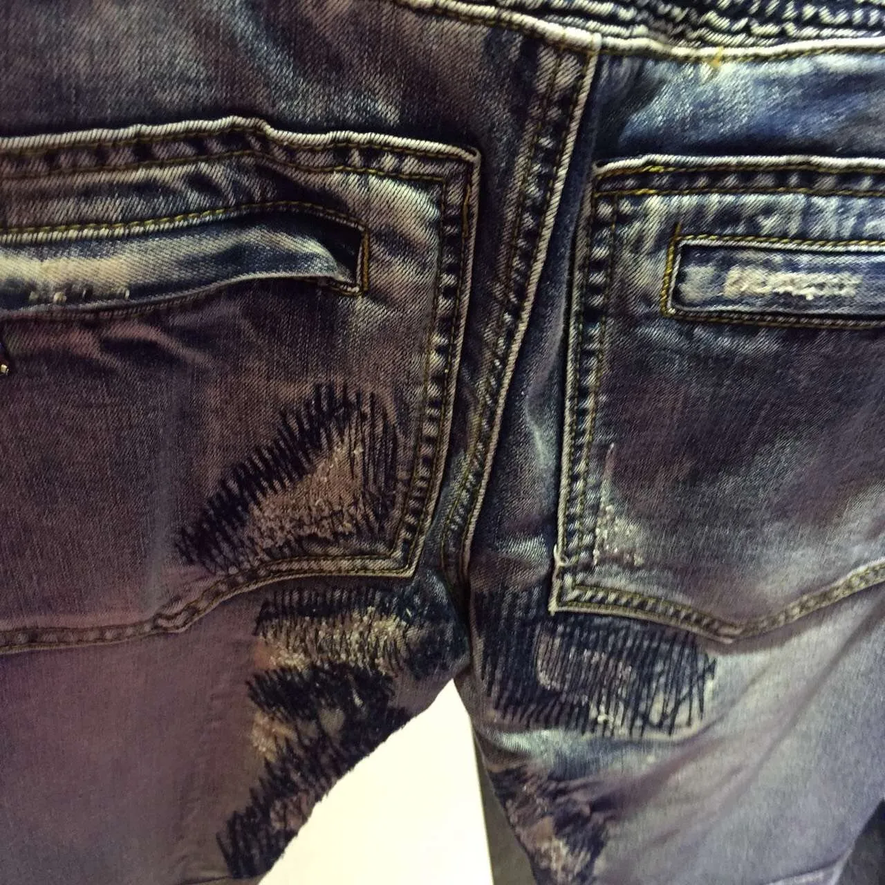 Balmain Distressed Moto-Style Slim-Fit Blue Jeans 6