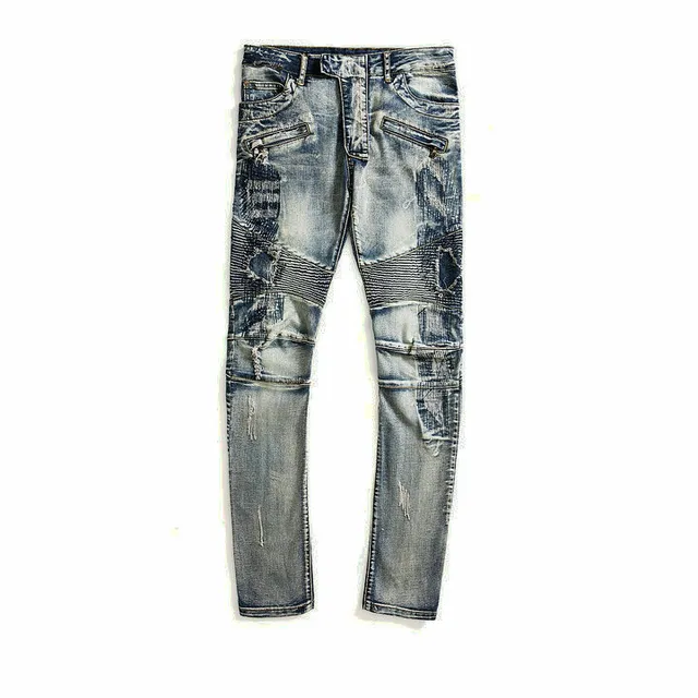 Balmain Distressed Moto-Style Slim-Fit Blue Jeans 8