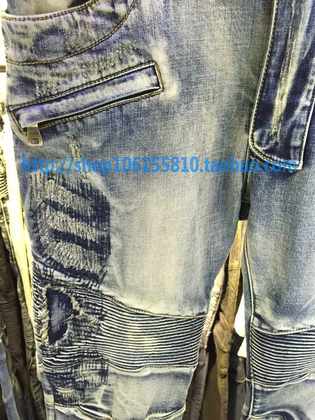 Balmain Distressed Moto-Style Slim-Fit Blue Jeans 9