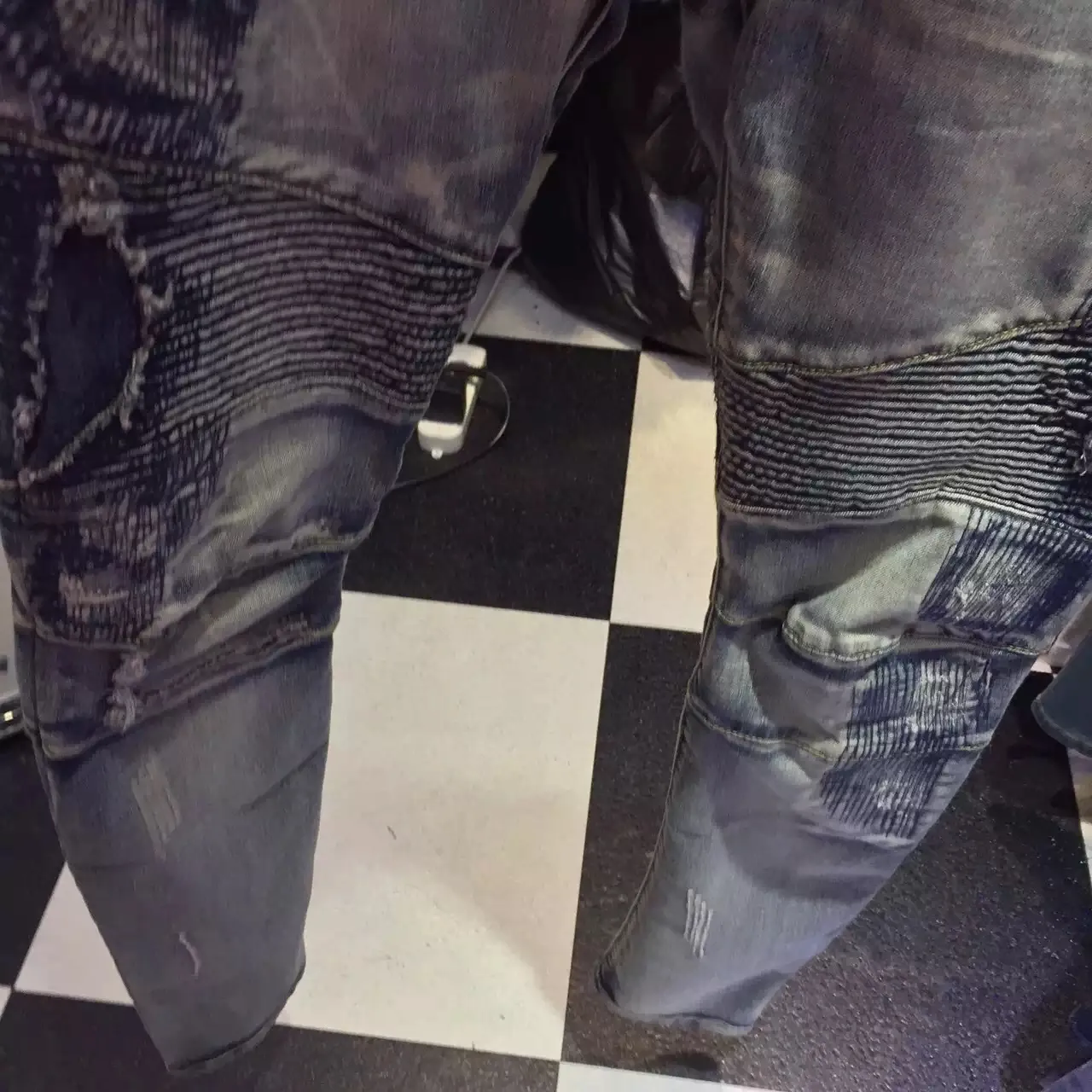 Balmain Distressed Moto-Style Slim-Fit Blue Jeans 16