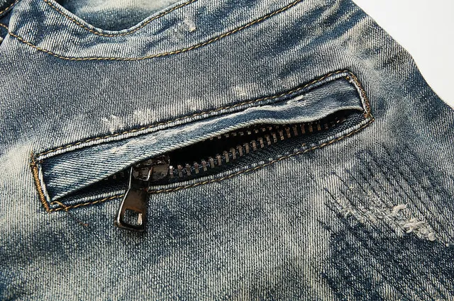 Balmain Distressed Moto-Style Slim-Fit Blue Jeans 17