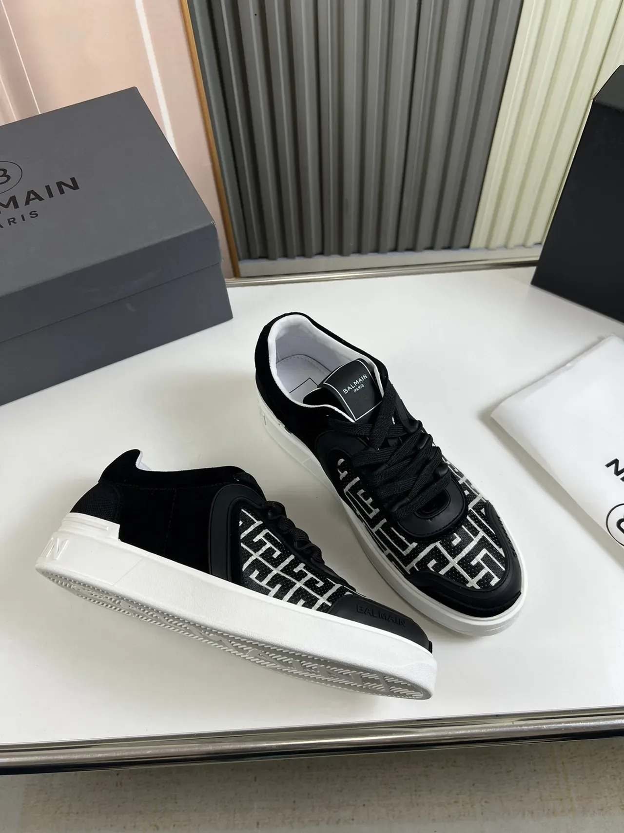 Balmain Le City Black White Monogrammed Side Panel Sculpted Overlays Lifestyle Sneakers 5