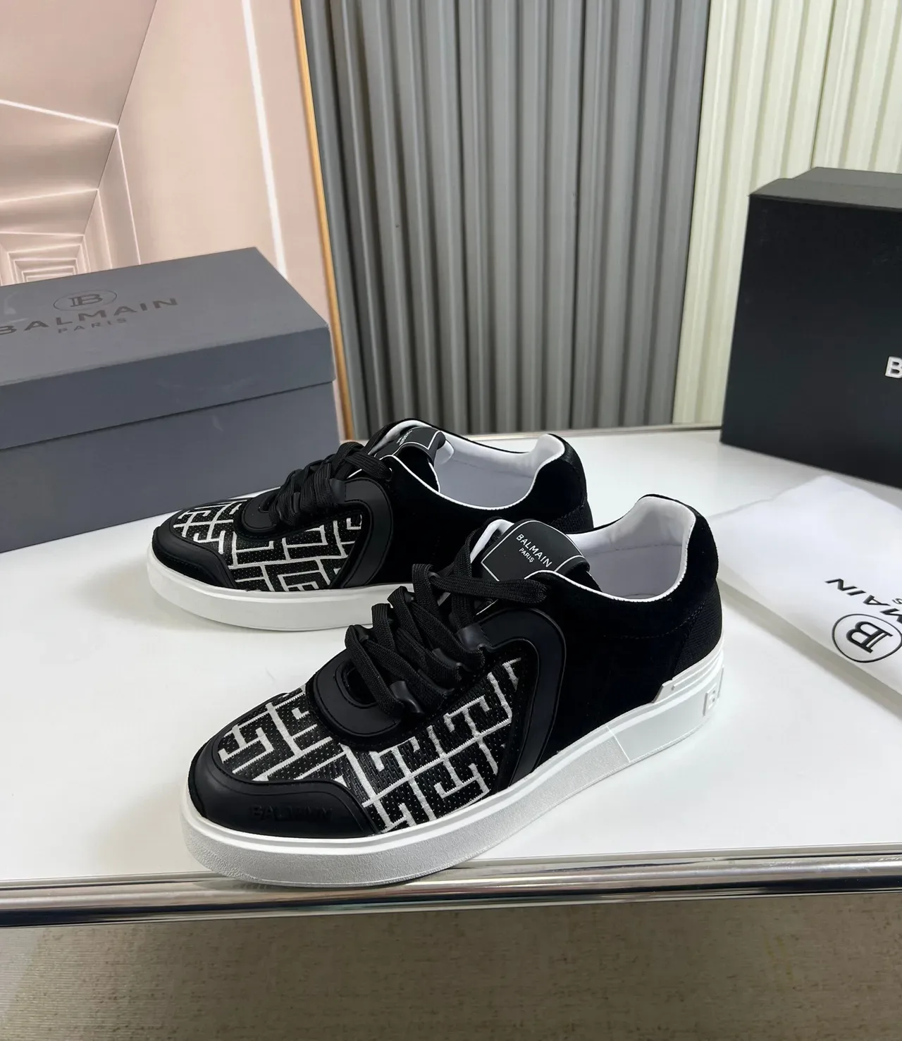 Balmain Le City Black White Monogrammed Side Panel Sculpted Overlays Lifestyle Sneakers 7