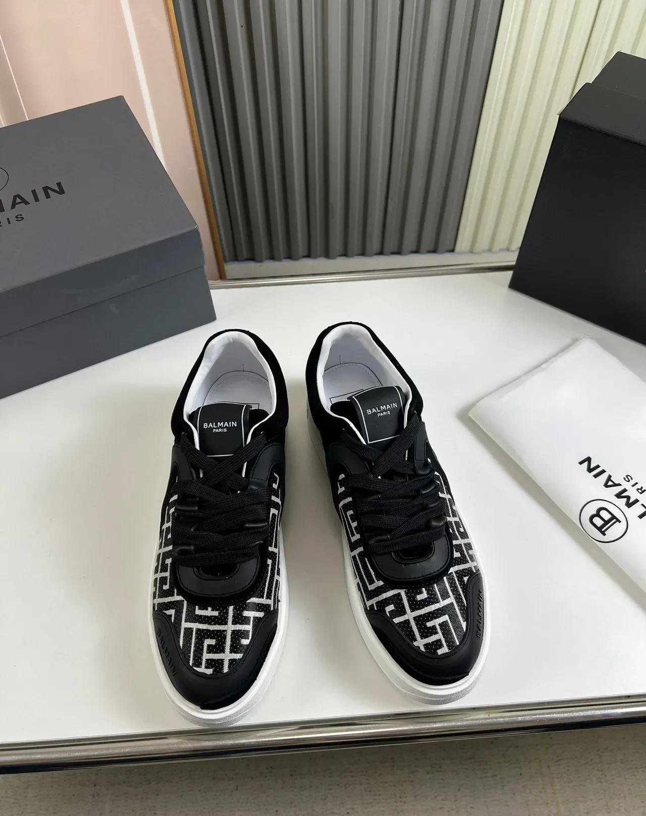 Balmain Le City Black White Monogrammed Side Panel Sculpted Overlays Lifestyle Sneakers 8