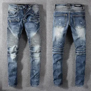 Balmain Moto-Inspired Distressed Paint-Splatter Denim Jeans