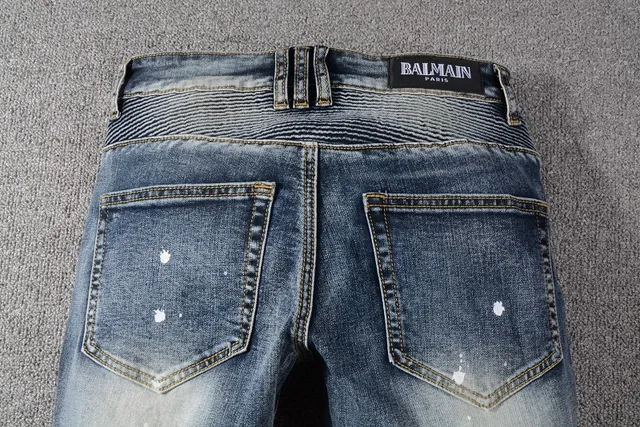 Balmain jeans en denim motard inspirés taches de peinture distressed 6