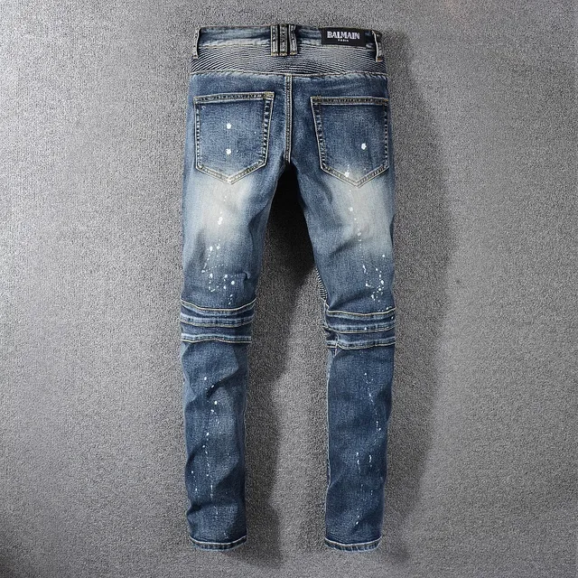 Balmain jeans en denim motard inspirés taches de peinture distressed 7