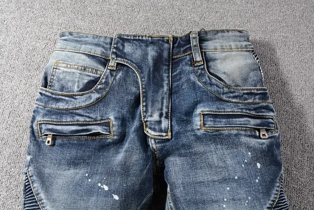 Balmain jeans en denim motard inspirés taches de peinture distressed 12