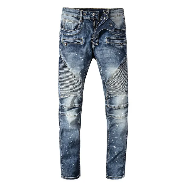 Balmain jeans en denim motard inspirés taches de peinture distressed 15