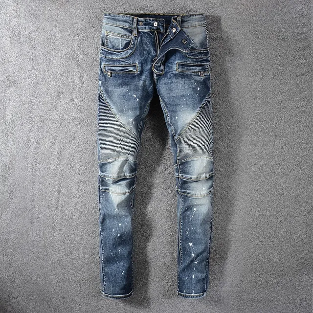 Balmain jeans en denim motard inspirés taches de peinture distressed 16