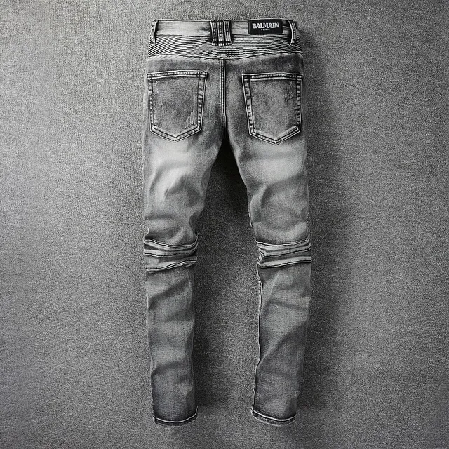 Balmain मोटो-स्टाइल distressed ग्रे जीन्स 8