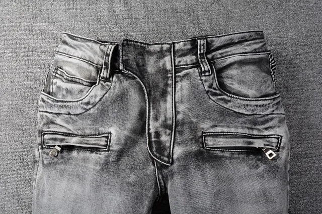 Balmain मोटो-स्टाइल distressed ग्रे जीन्स 16
