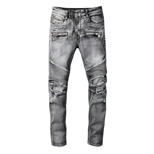 Balmain मोटो-स्टाइल distressed ग्रे जीन्स 17
