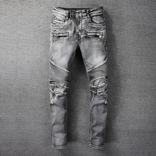 Balmain मोटो-स्टाइल distressed ग्रे जीन्स 18