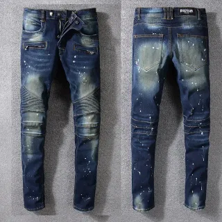 Balmain Moto-Style Paint-Splatter Distressed Slim Fit Jeans