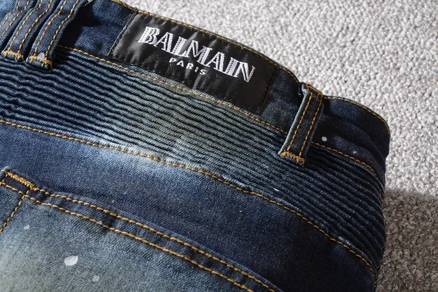 Balmain Moto-Style Paint-Splatter Distressed Slim Fit Jeans 4