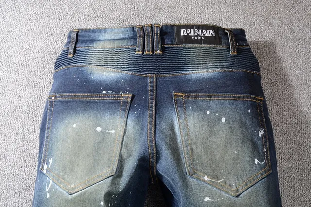 Balmain Moto-Style Paint-Splatter Distressed Slim Fit Jeans 6