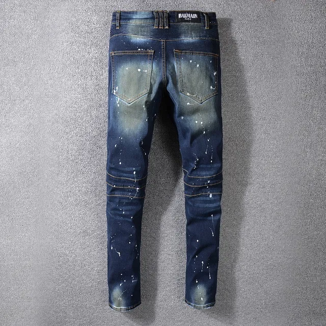 Balmain Moto-Style Paint-Splatter Distressed Slim Fit Jeans 7