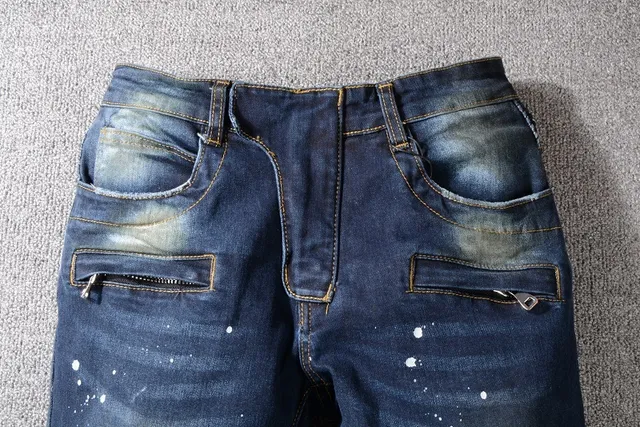 Balmain Moto-Style Paint-Splatter Distressed Slim Fit Jeans 11