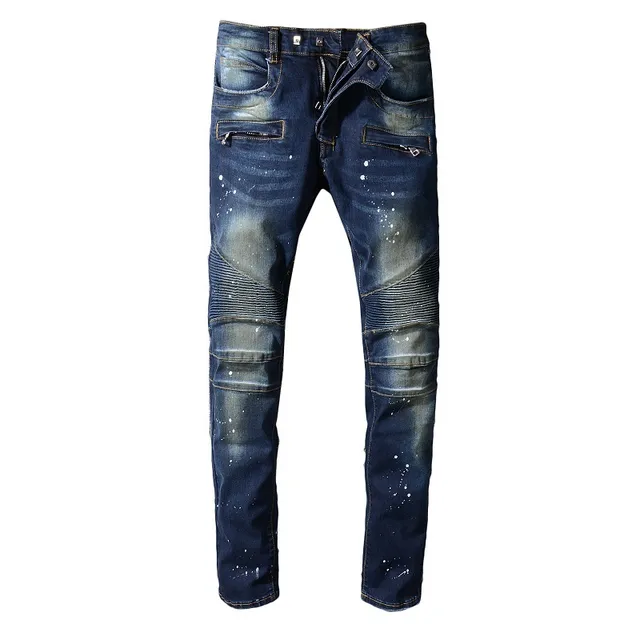 Balmain Moto-Style Paint-Splatter Distressed Slim Fit Jeans 14